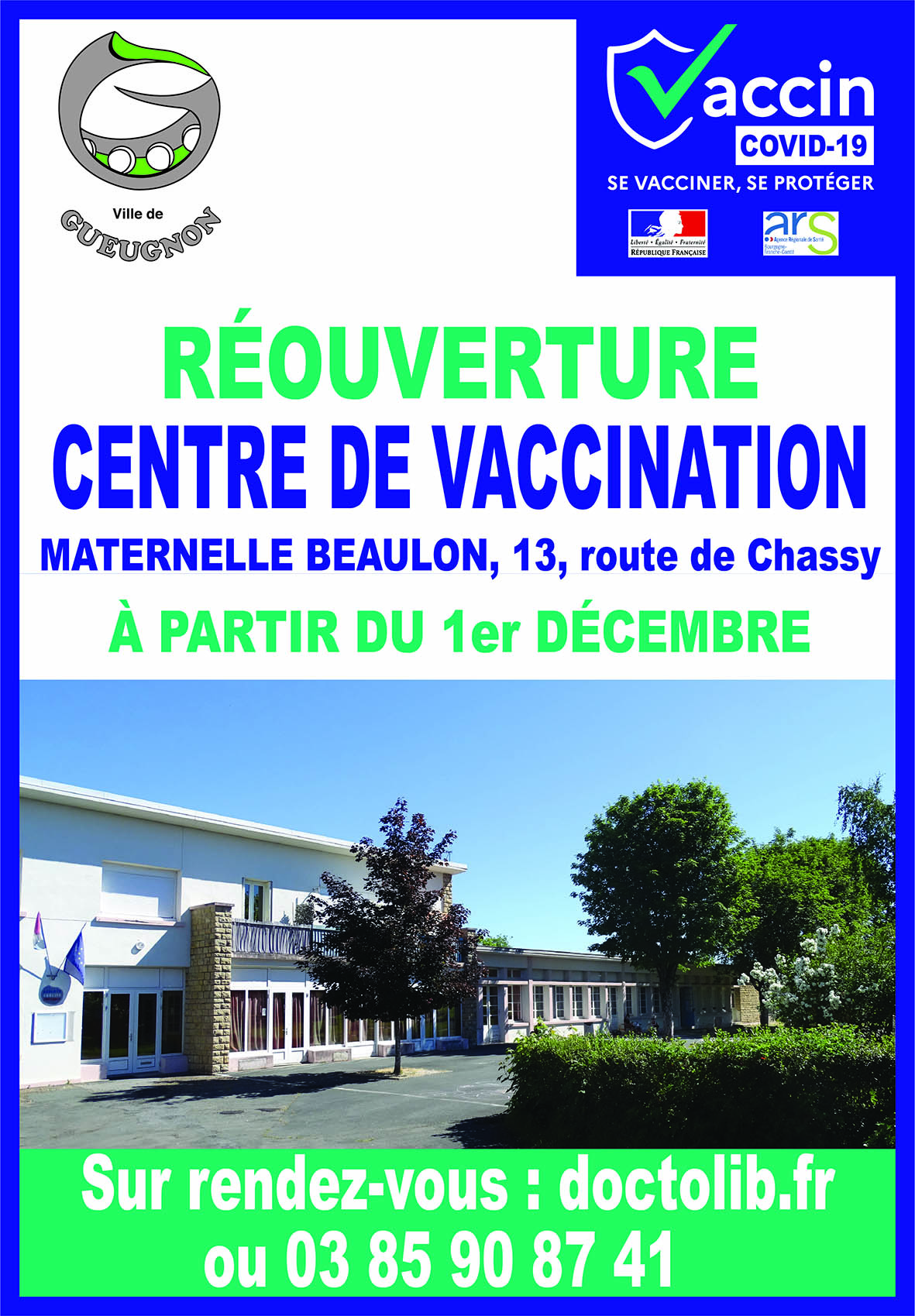 Réouverture du centre de vaccination le 1er décembre.